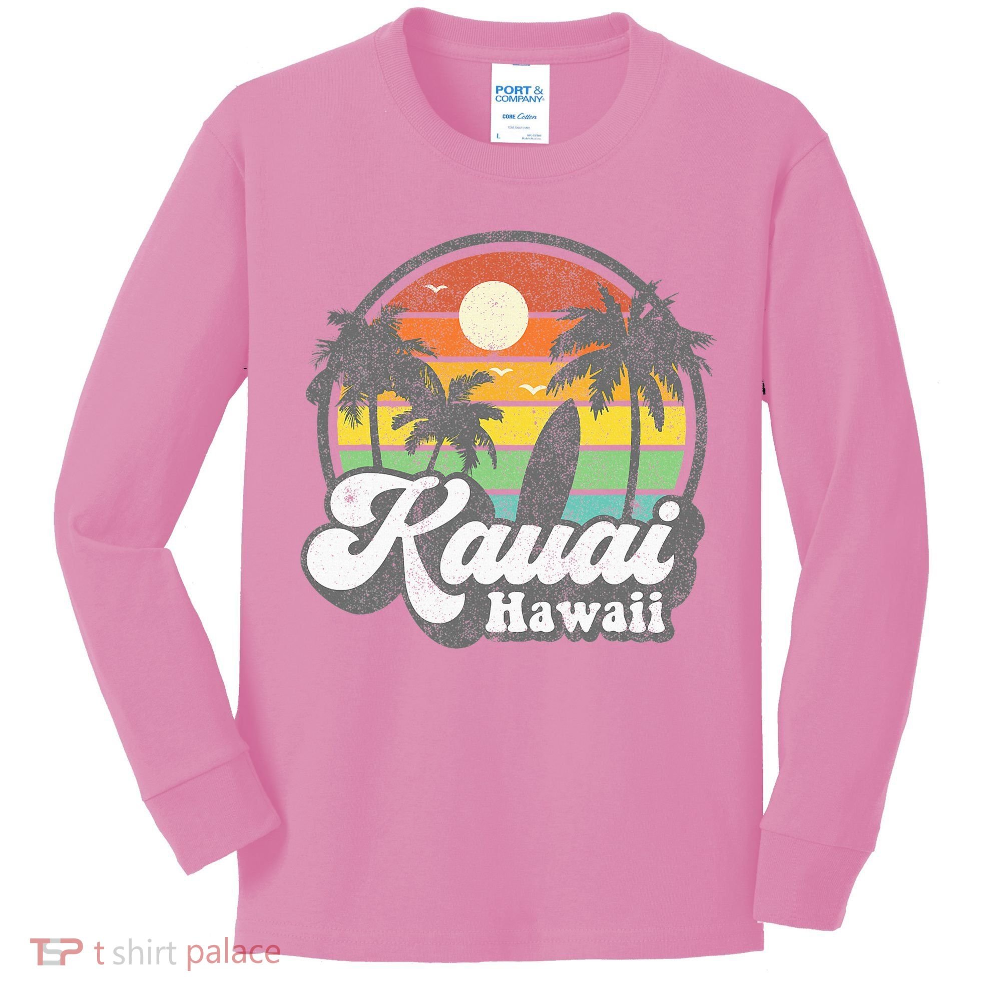 Kauai Beach Hawaii Surf Hawaiian Surfing 70s Kids Long Sleeve Shirt