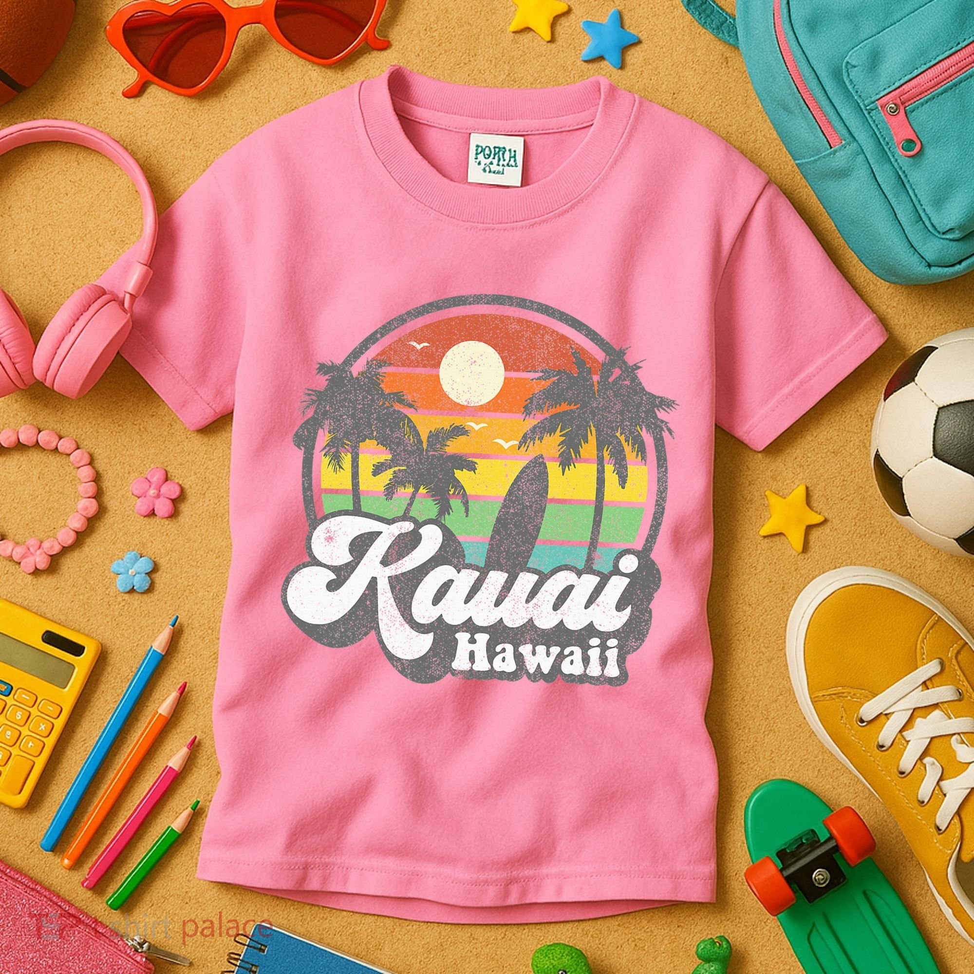 Kauai Beach Hawaii Surf Hawaiian Surfing 70s Kids T-Shirt