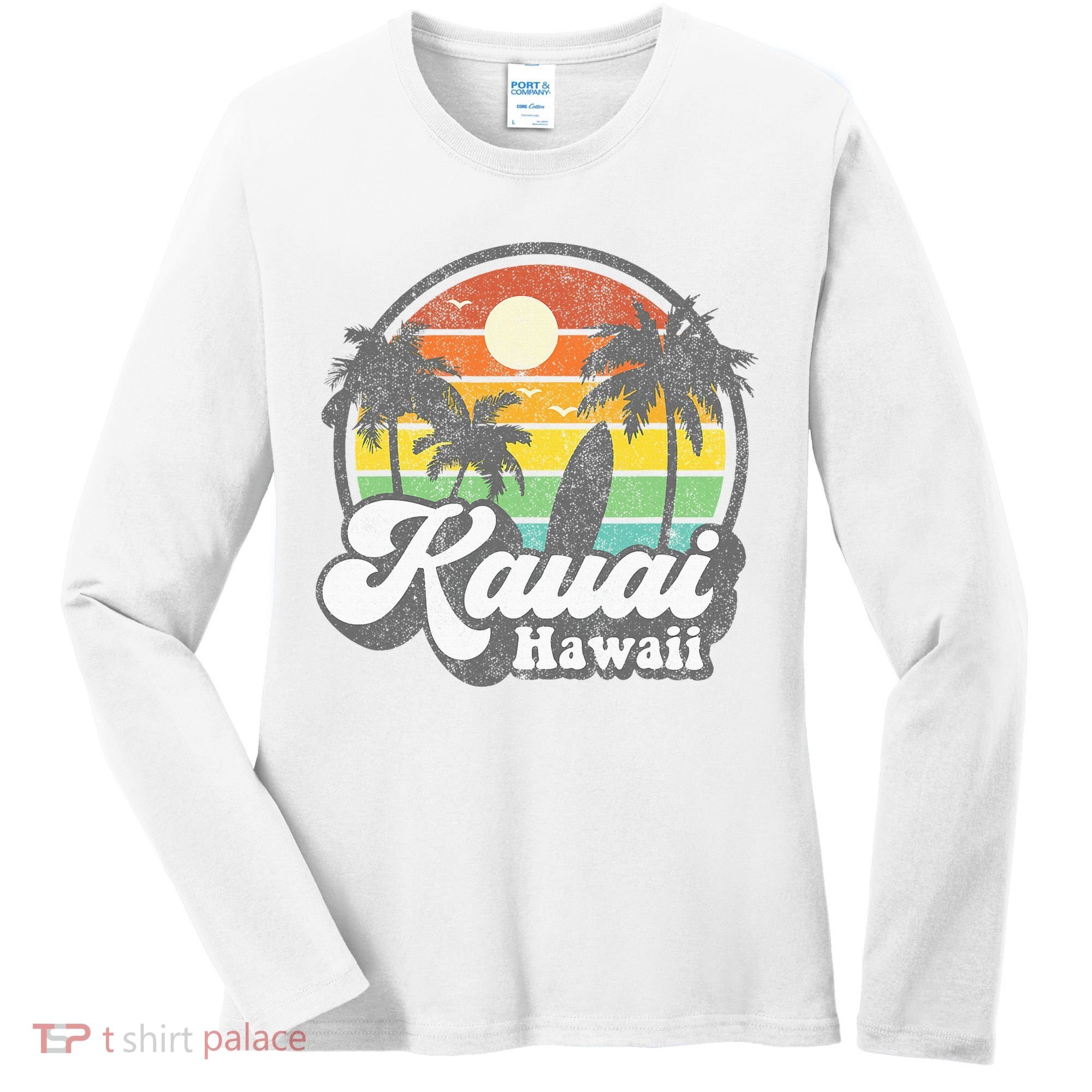 Kauai Beach Hawaii Surf Hawaiian Surfing 70s Women's Long Sleeve Shirt