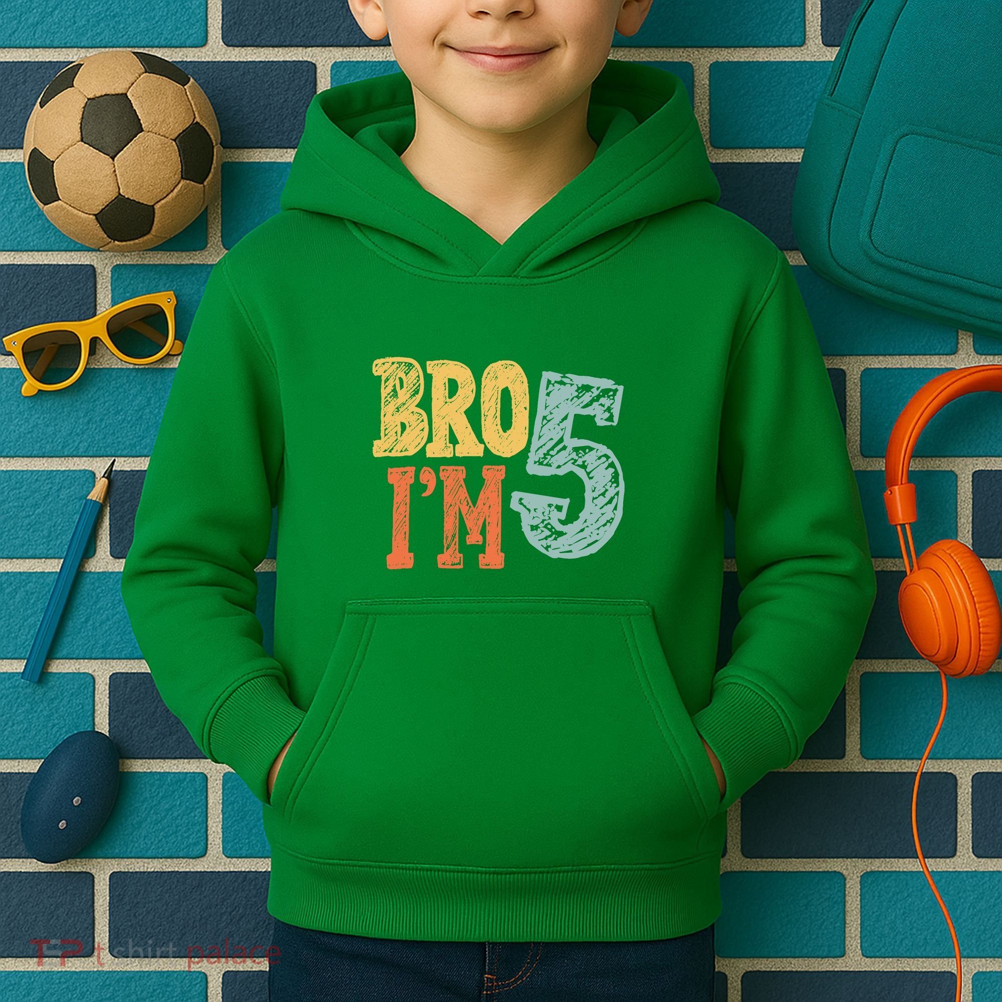 Kids Bro Im Five Years Old 5th Birthday Kids Hoodie