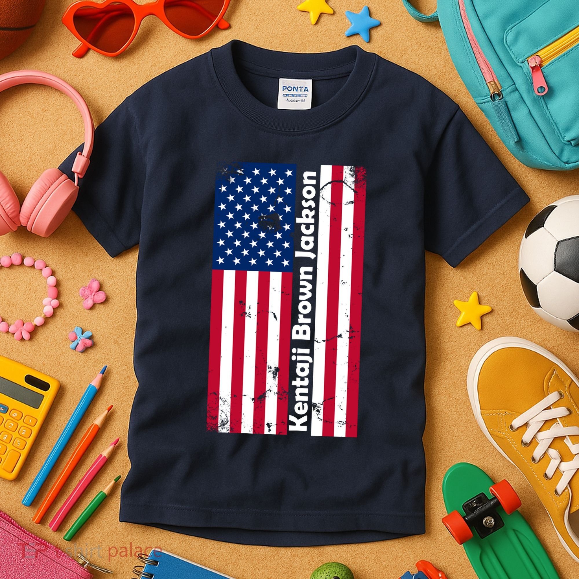 Kentaji Brown Jackson USA Flag Kids T-Shirt