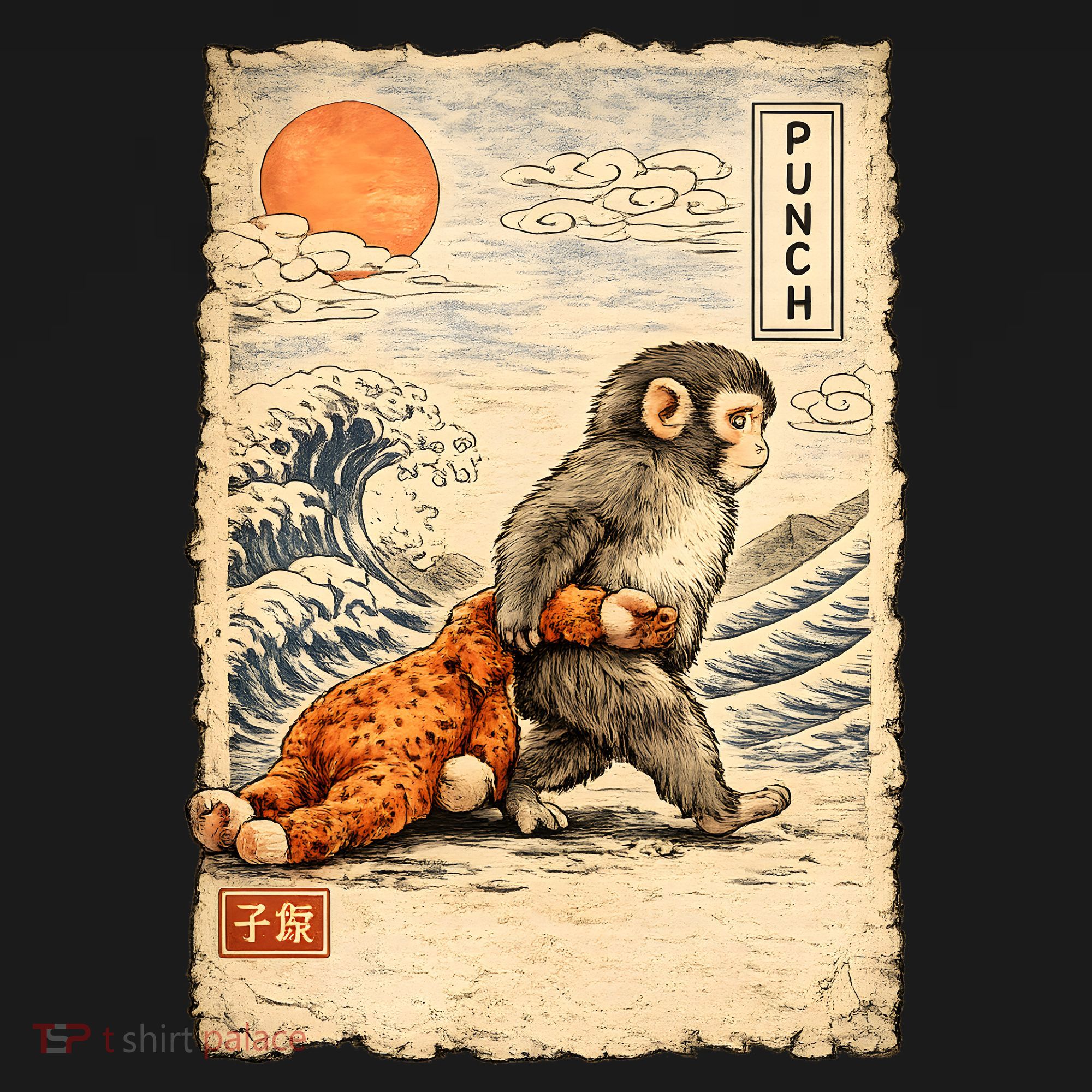 Kawaii Baby Monkey Punch Japanese Art Long Sleeve Shirt