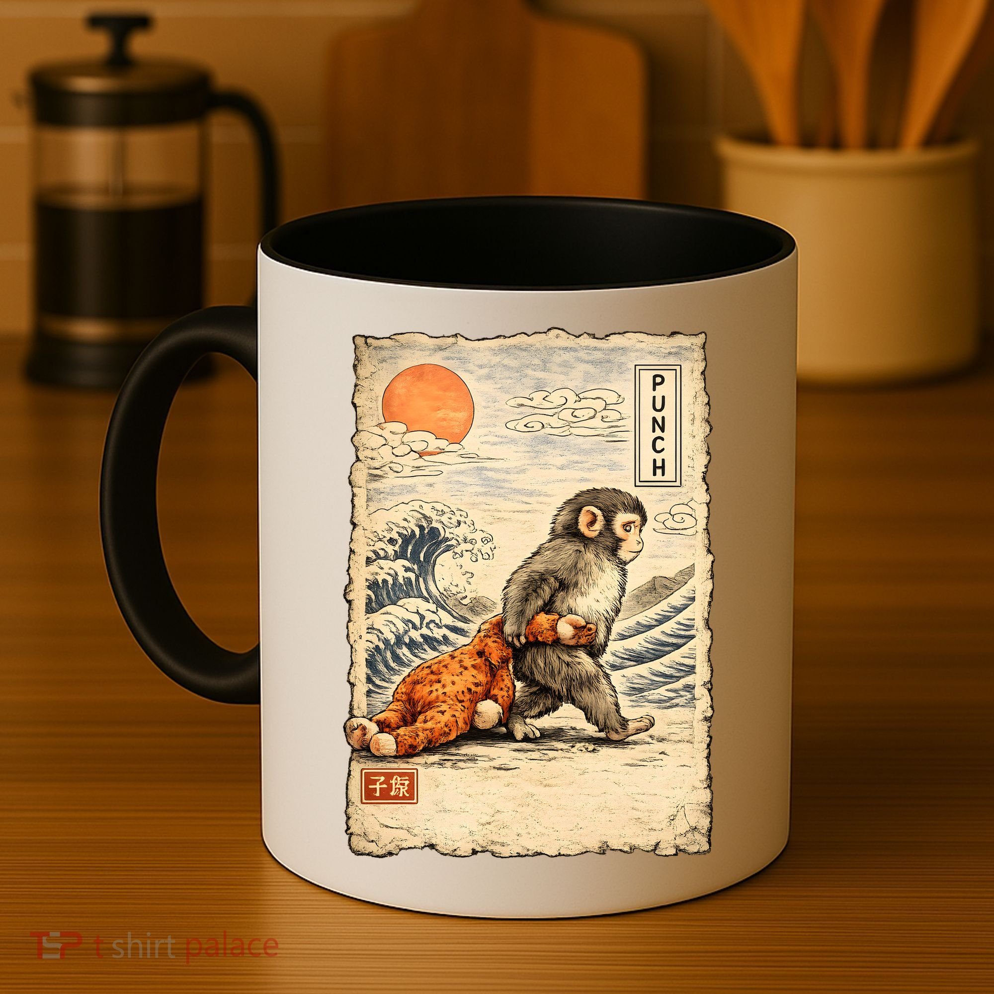Kawaii Baby Monkey Punch Japanese Art Coffee Mug