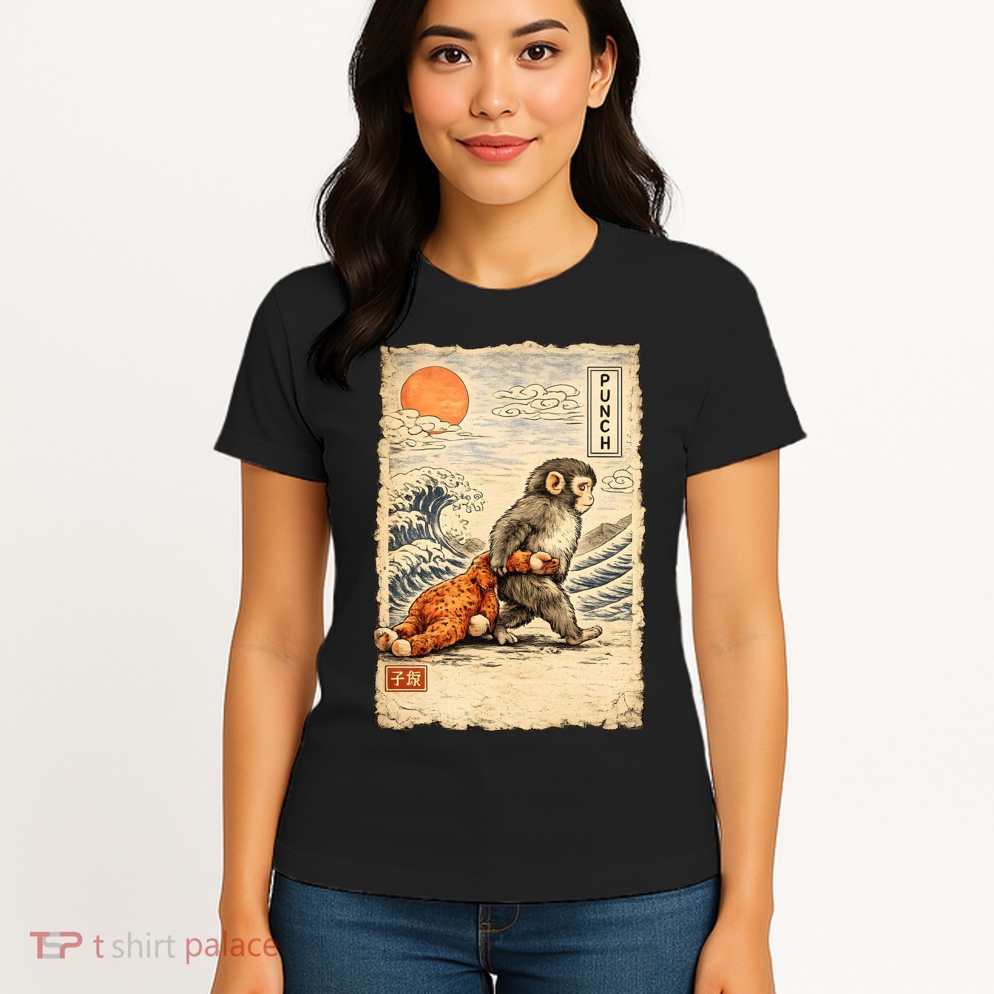 Kawaii Baby Monkey Punch Japanese Art Women's T-Shirt