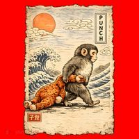 Kawaii Baby Monkey Punch Japanese Art Santa Hat thumb 1