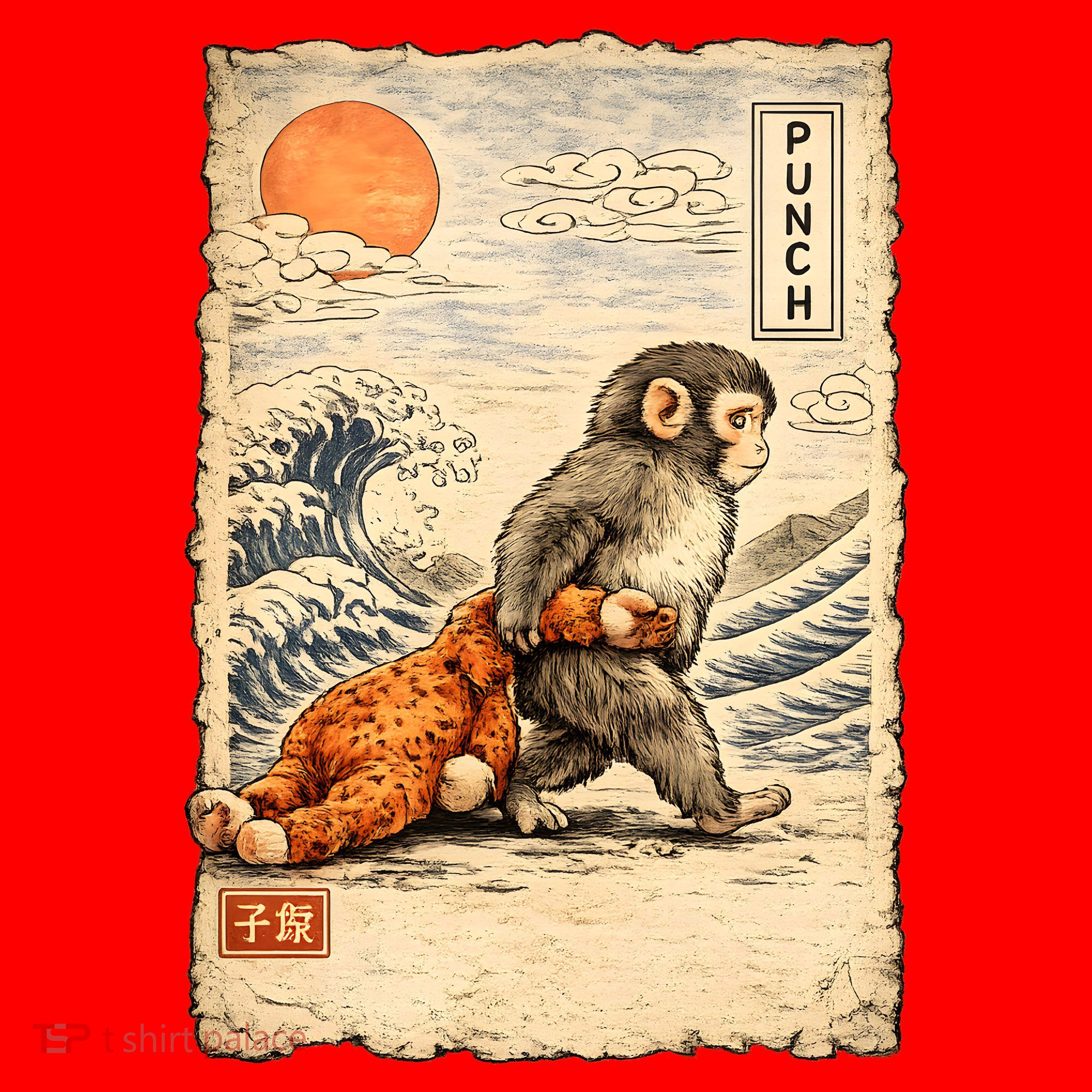 Kawaii Baby Monkey Punch Japanese Art Santa Hat