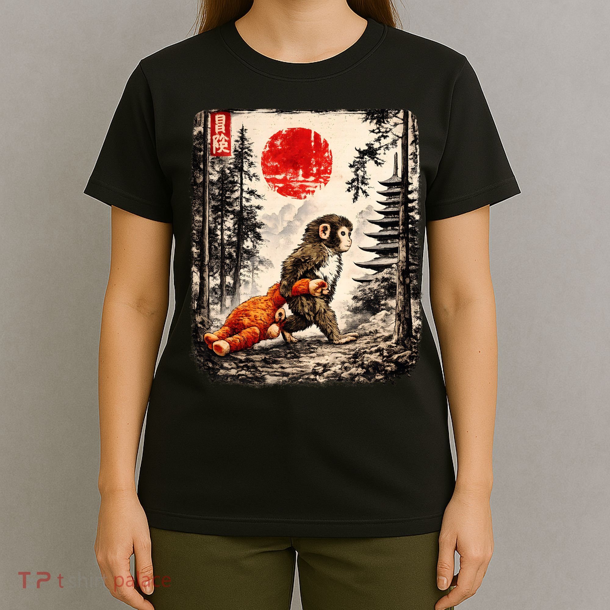 Kawaii Baby Monkey Punch Japanese Ukiyo-e T-Shirt