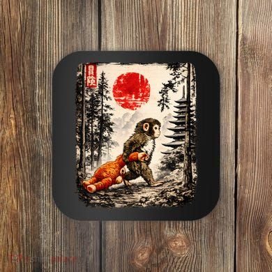 Kawaii Baby Monkey Punch Japanese Ukiyo-e Coaster