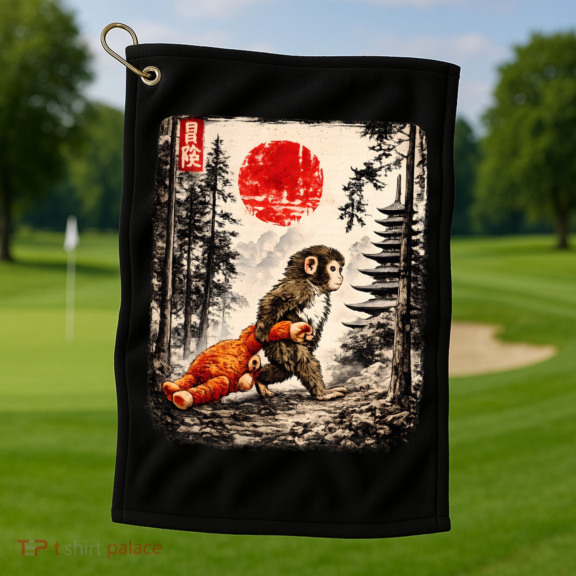 Kawaii Baby Monkey Punch Japanese Ukiyo-e Golf Towel