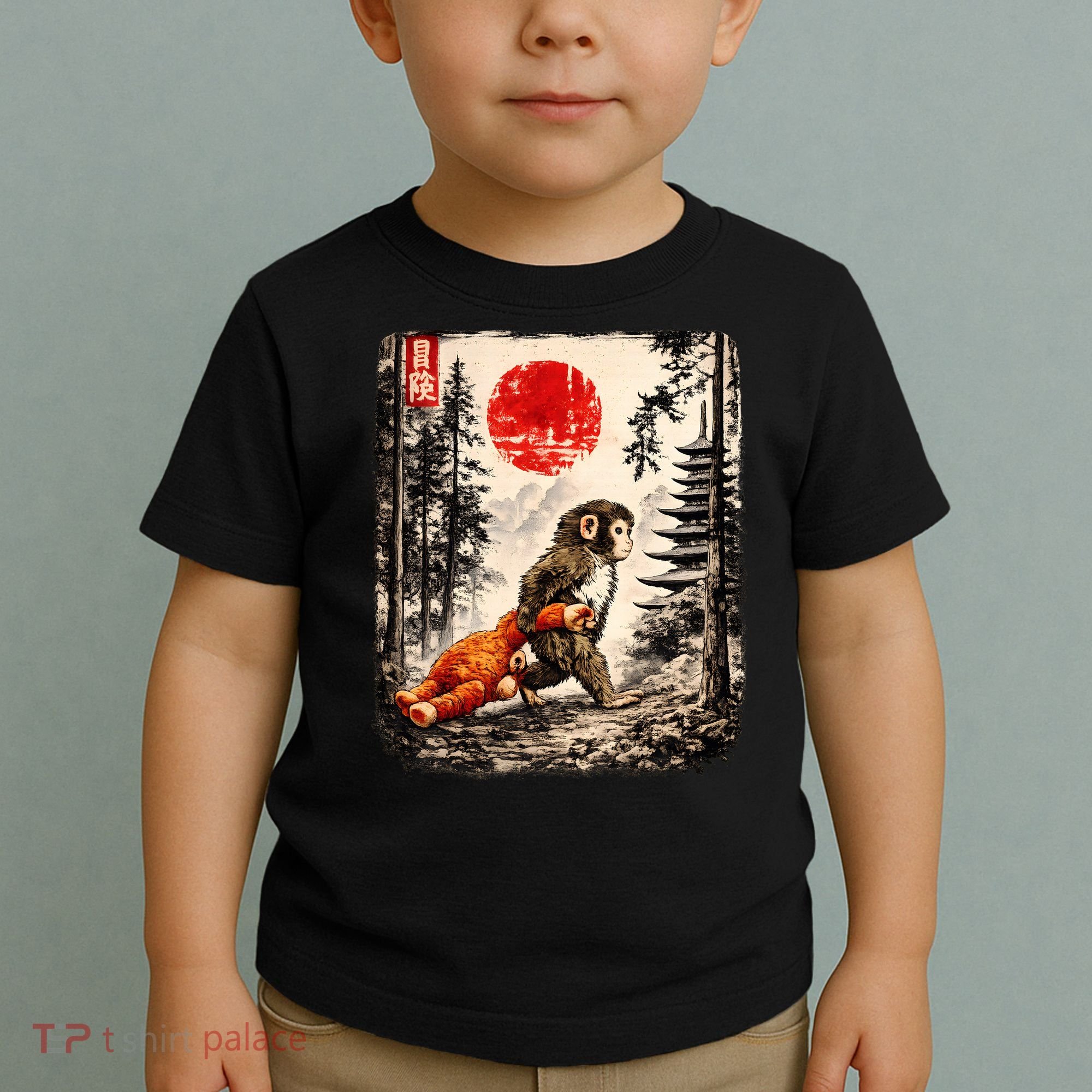 Kawaii Baby Monkey Punch Japanese Ukiyo-e Toddler T-Shirt