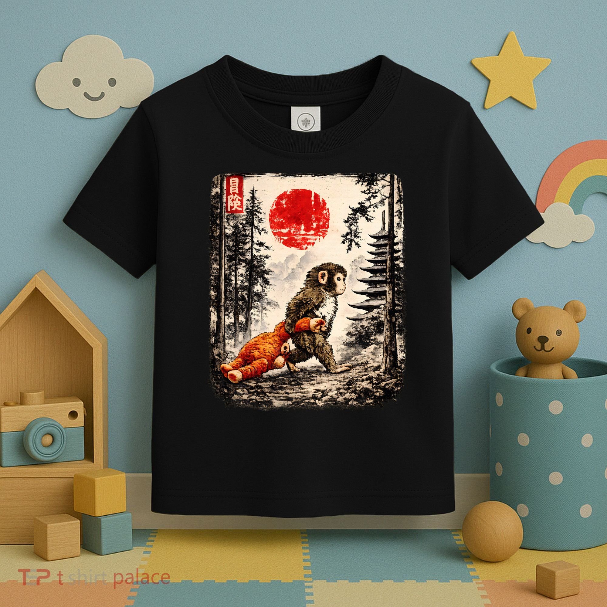 Kawaii Baby Monkey Punch Japanese Ukiyo-e Toddler T-Shirt