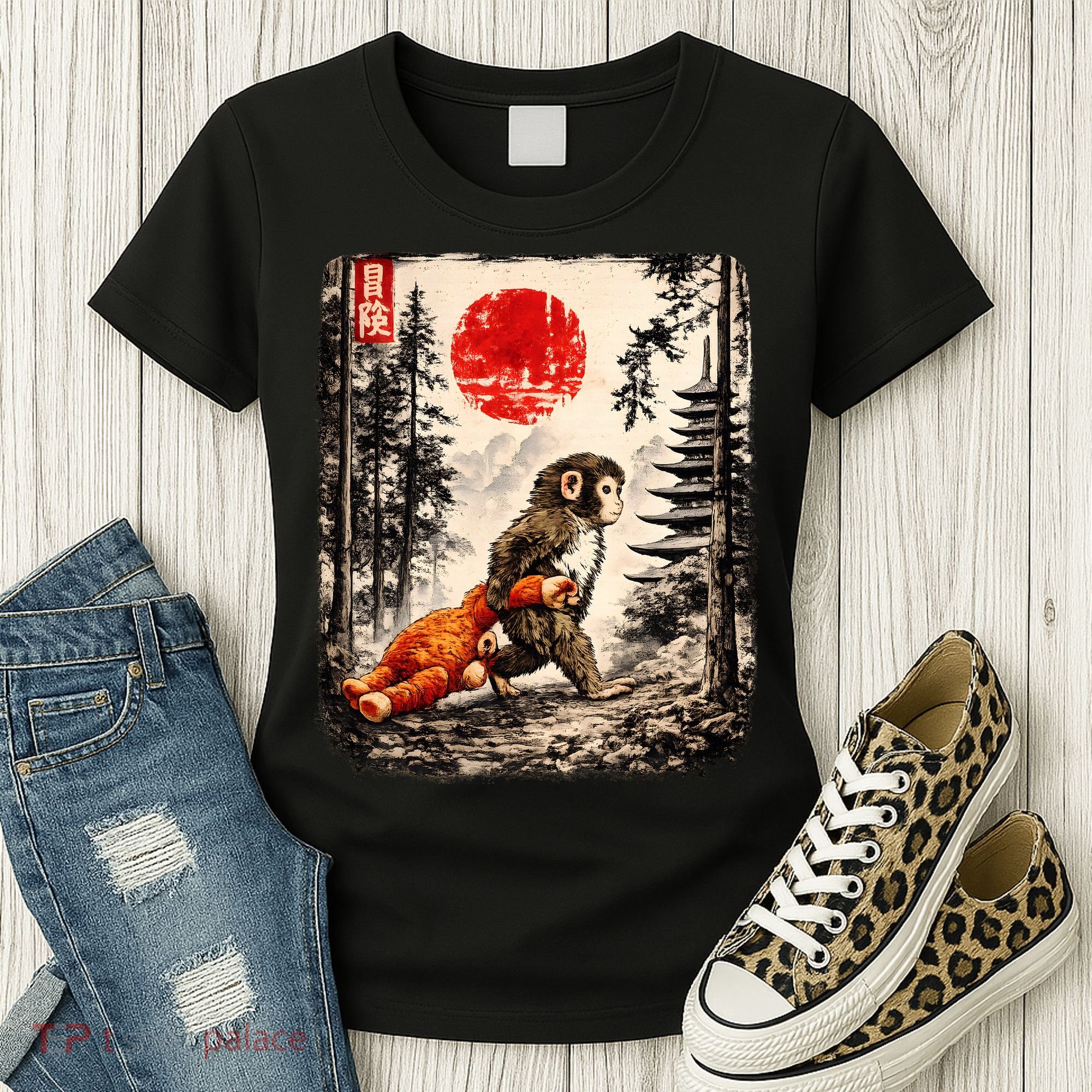 Kawaii Baby Monkey Punch Japanese Ukiyo-e Women's T-Shirt