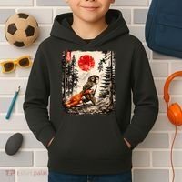 Kawaii Baby Monkey Punch Japanese Ukiyo-e Kids Hoodie thumb 2
