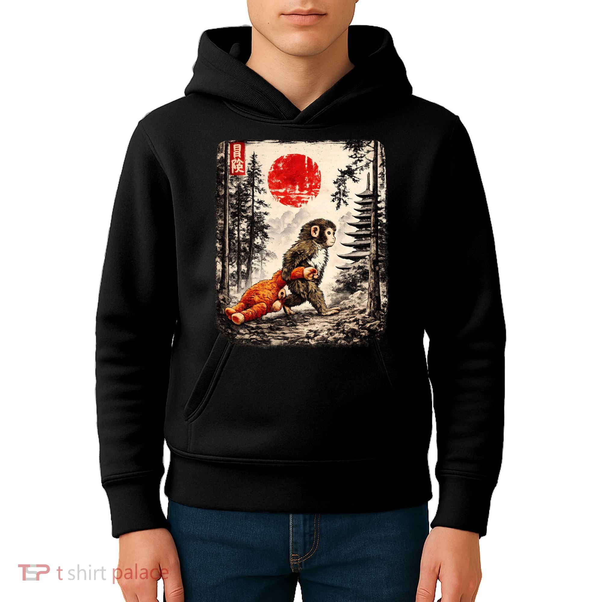 Kawaii Baby Monkey Punch Japanese Ukiyo-e Kids Hoodie