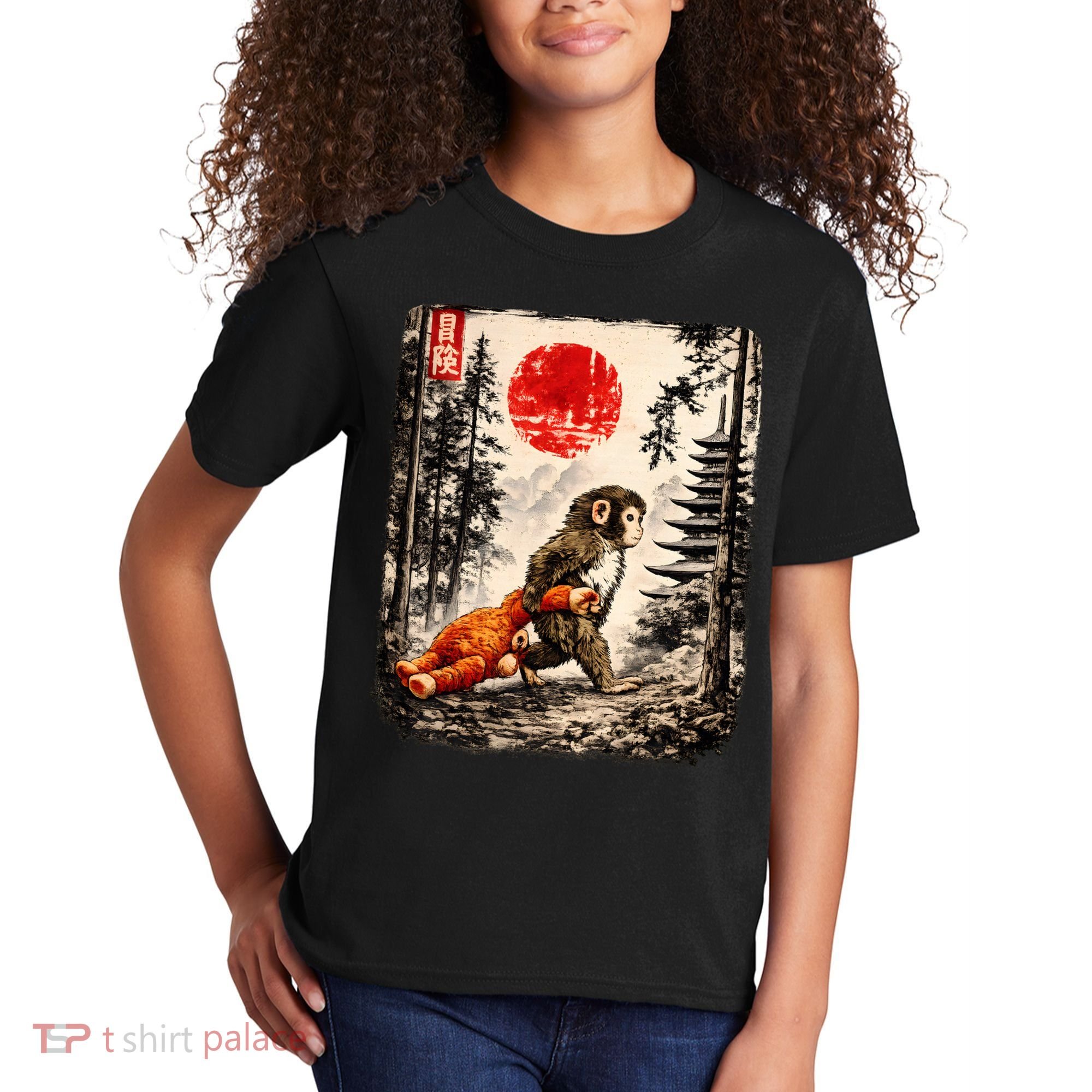Kawaii Baby Monkey Punch Japanese Ukiyo-e Kids T-Shirt