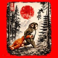 Kawaii Baby Monkey Punch Japanese Ukiyo-e Santa Hat thumb 1