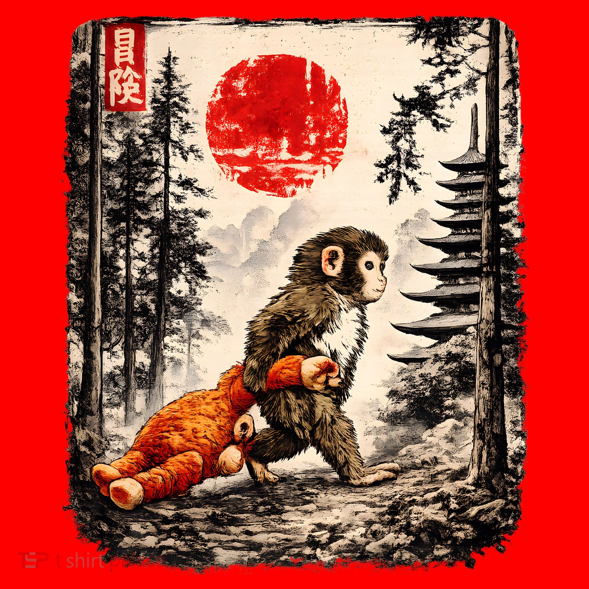Kawaii Baby Monkey Punch Japanese Ukiyo-e Santa Hat