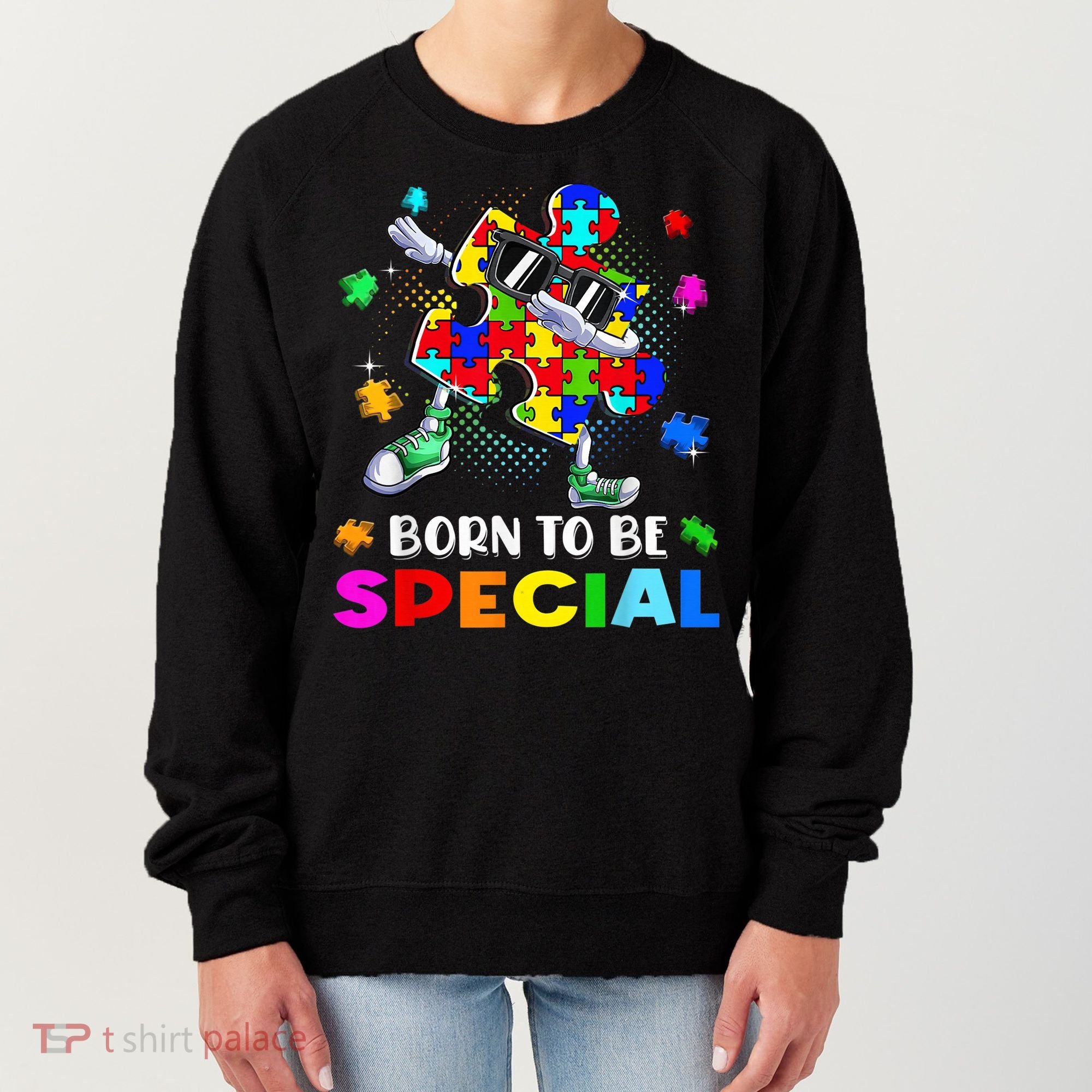 kid Born Special Dabbing Puzzle boy Autism Awareness Women's Sweatshirt