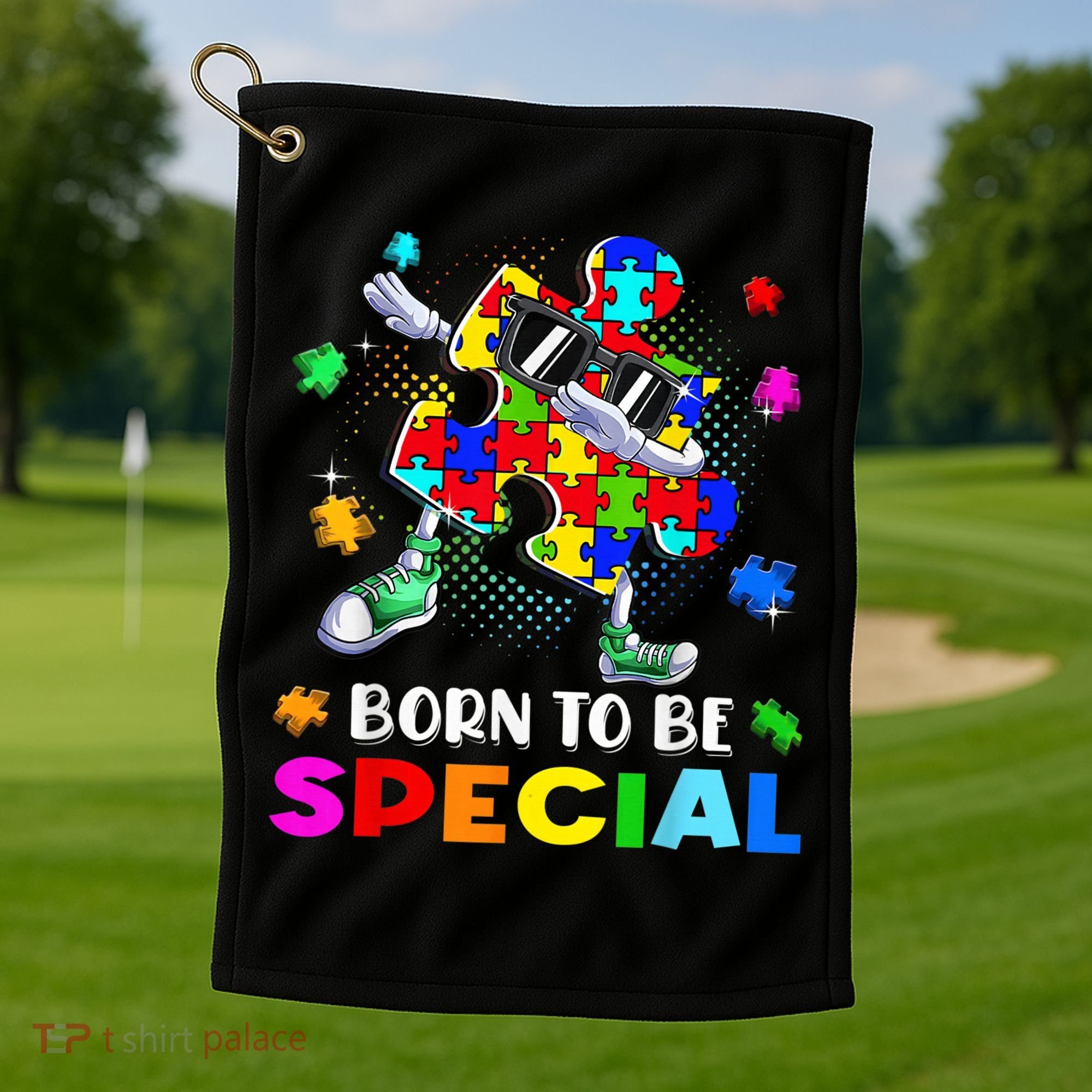 kid Born Special Dabbing Puzzle boy Autism Awareness Golf Towel