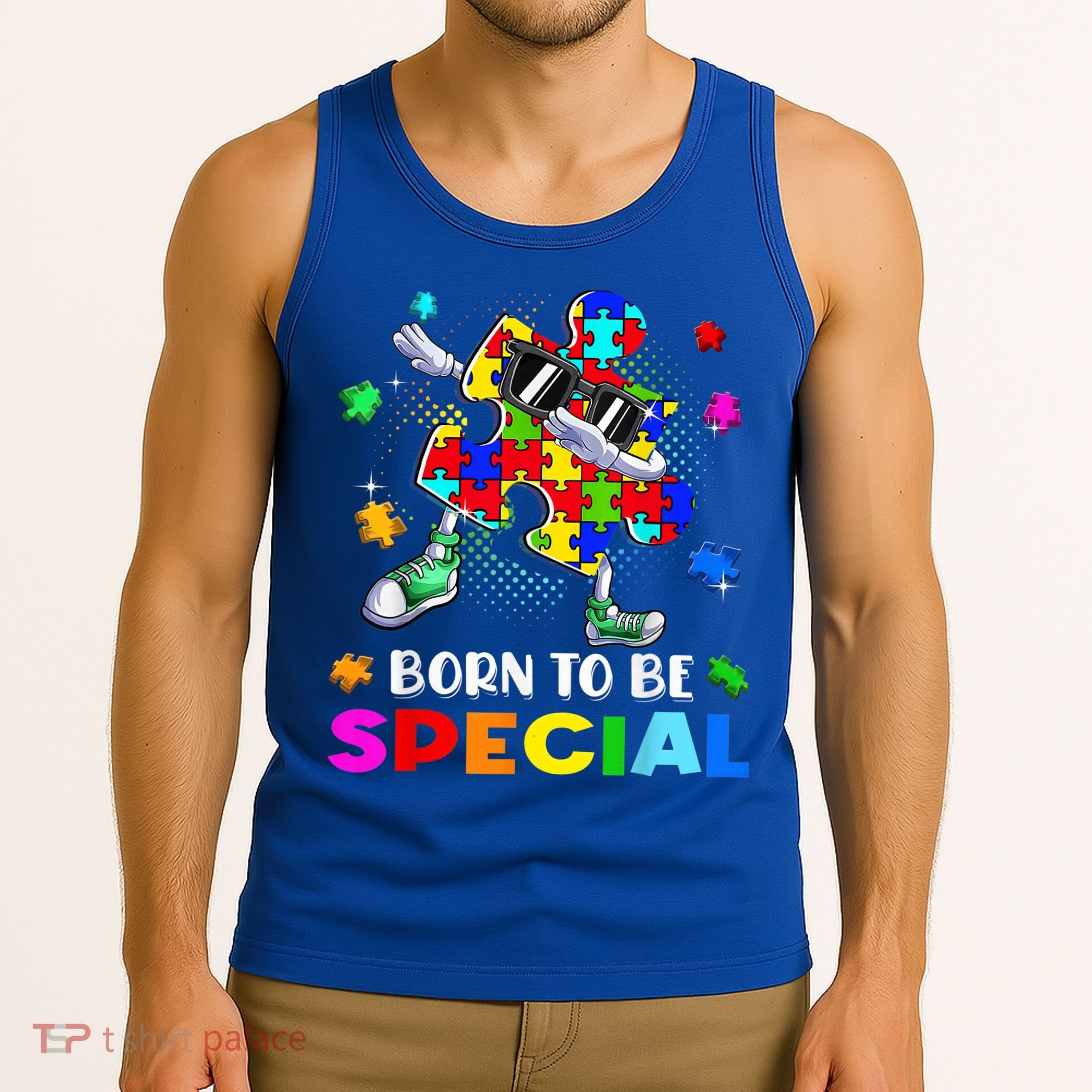 kid Born Special Dabbing Puzzle boy Autism Awareness Tank Top