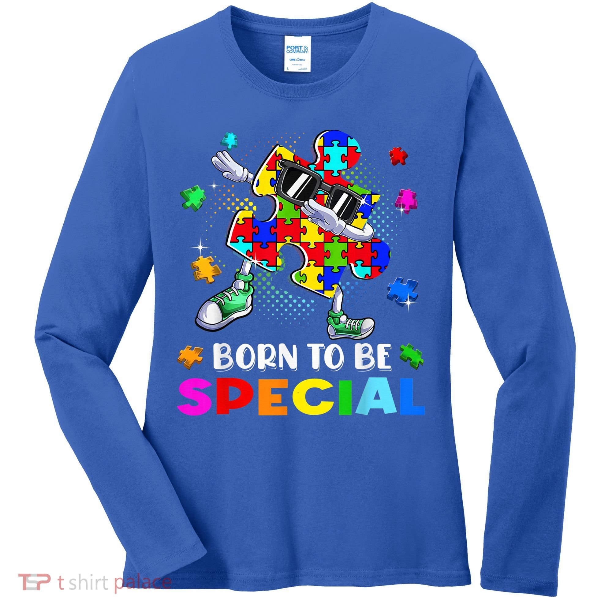 kid Born Special Dabbing Puzzle boy Autism Awareness Women's Long Sleeve Shirt