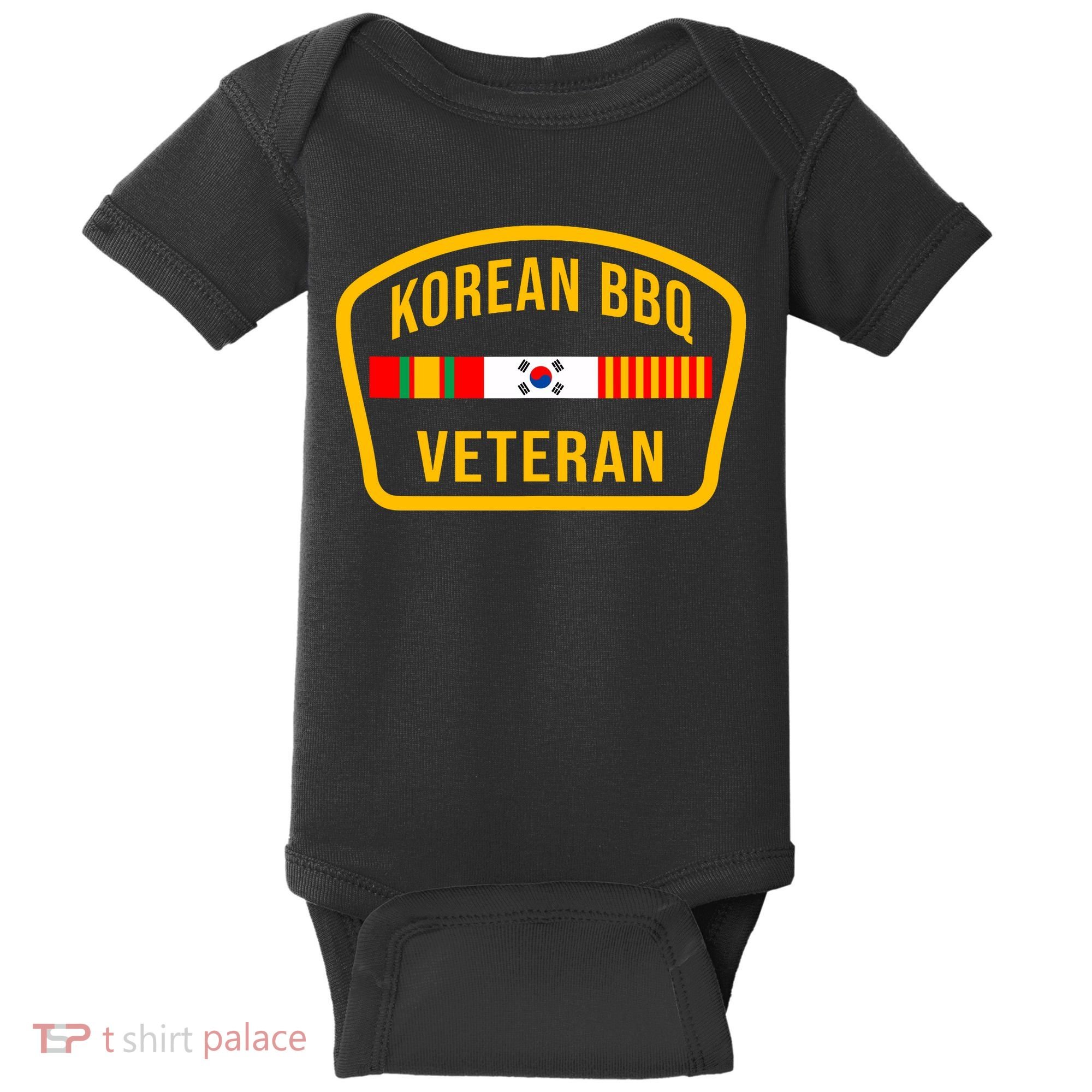 Korean Bbq Veteran Funny Food Lover Gym Cheat Day Military Baby Bodysuit