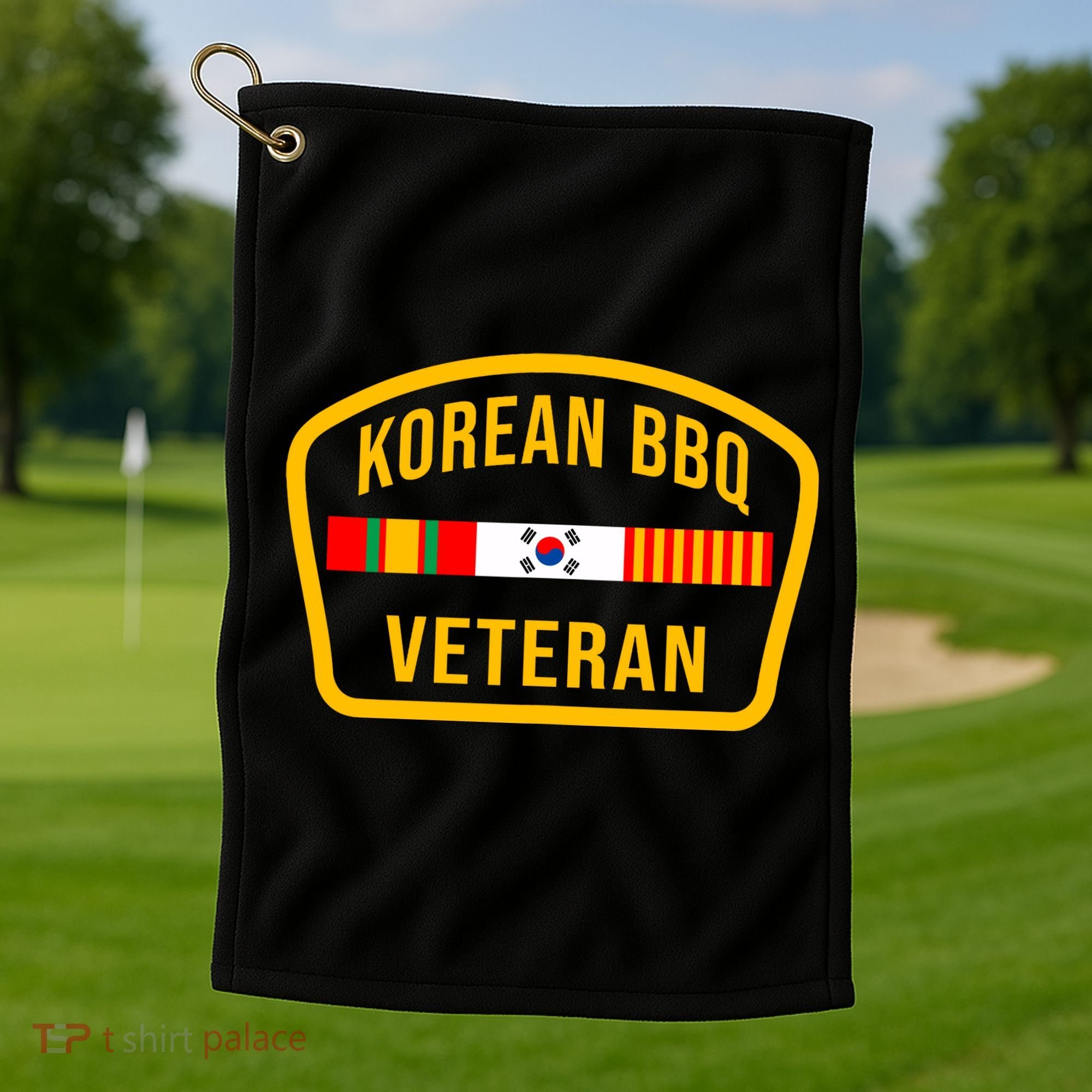 Korean Bbq Veteran Funny Food Lover Gym Cheat Day Military Golf Towel