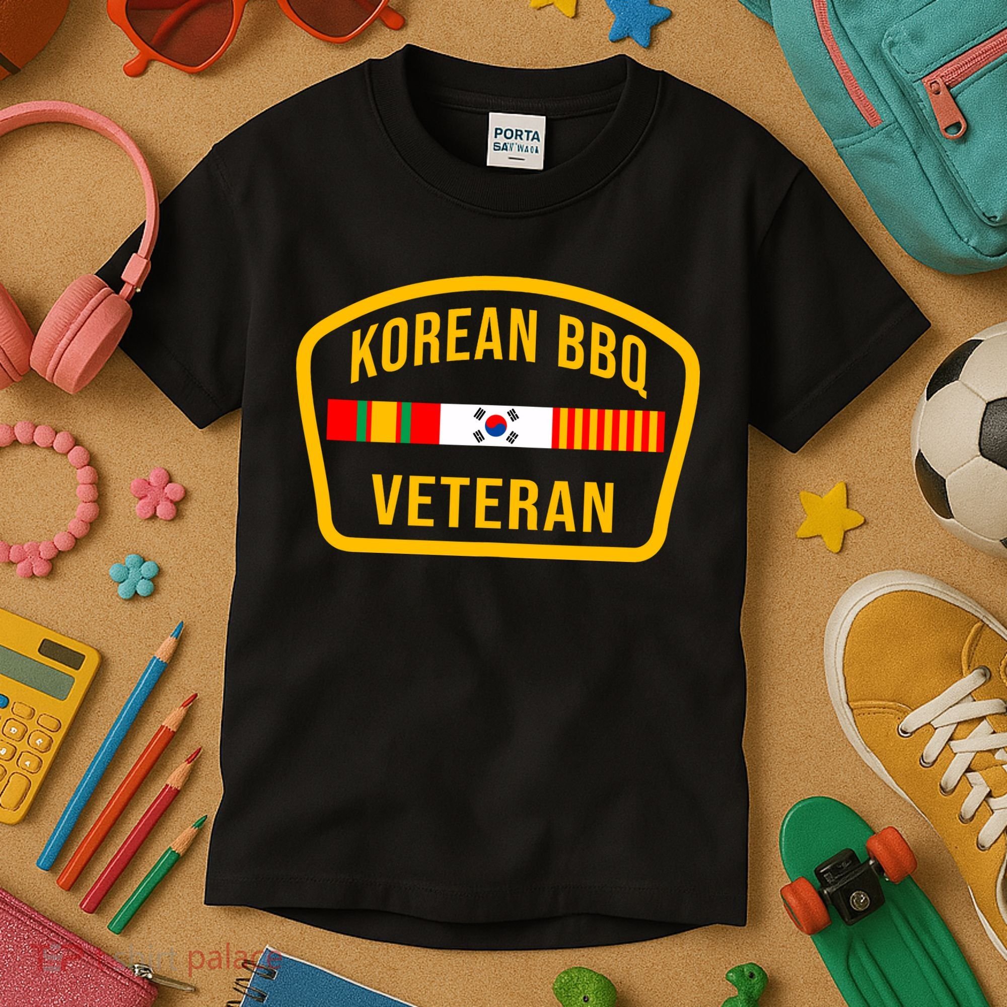 Korean Bbq Veteran Funny Food Lover Gym Cheat Day Military Kids T-Shirt