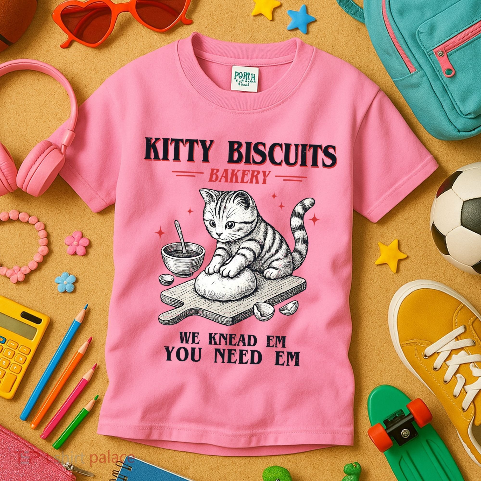 Kitty Biscuits We Knead Em You Need Em Cat Lover Baking Kids T-Shirt