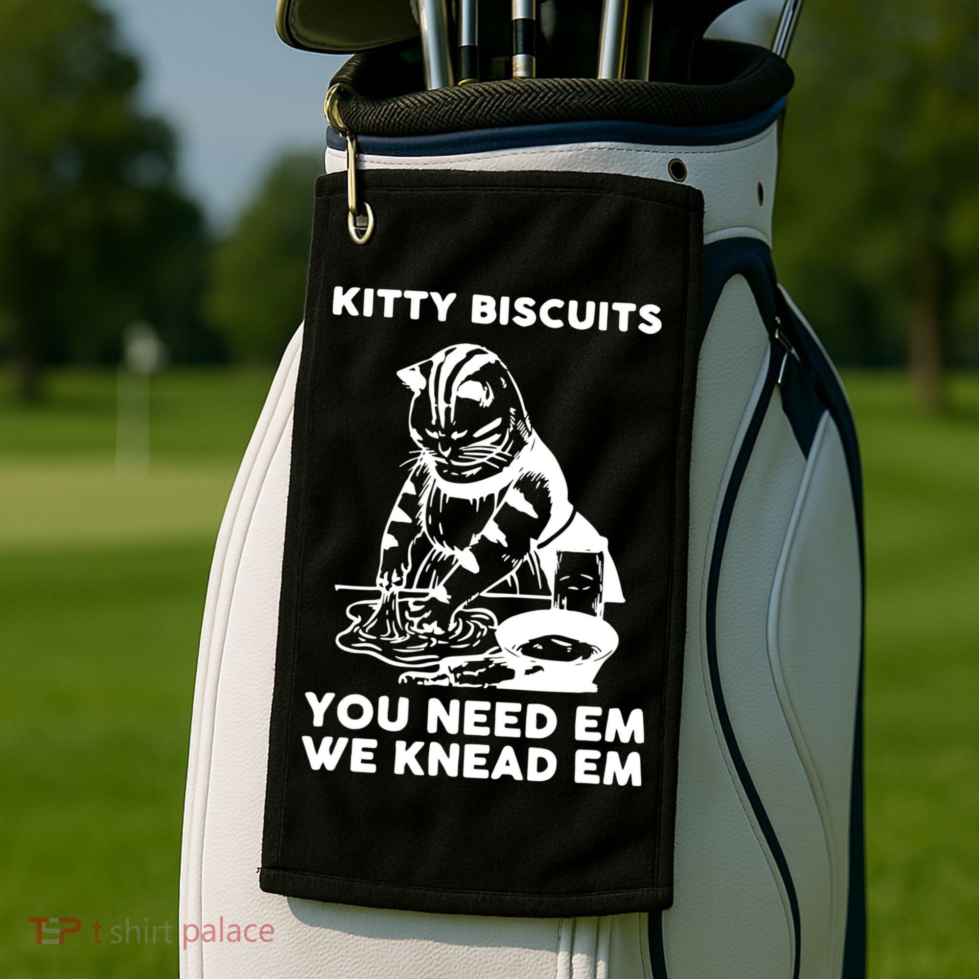 Kitty Biscuits You Need Em We Knead Em Funny Cat Golf Towel