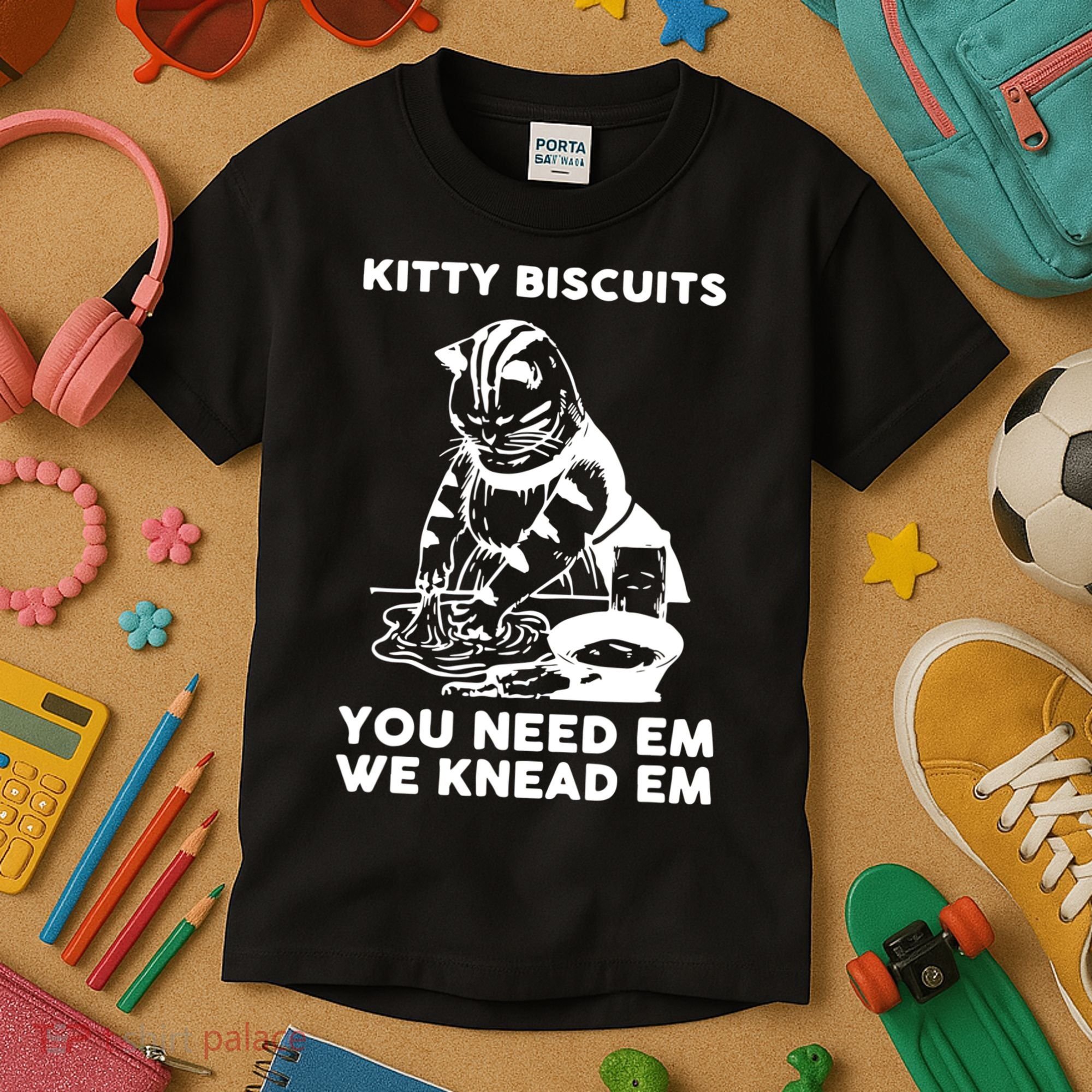 Kitty Biscuits You Need Em We Knead Em Funny Cat Kids T-Shirt