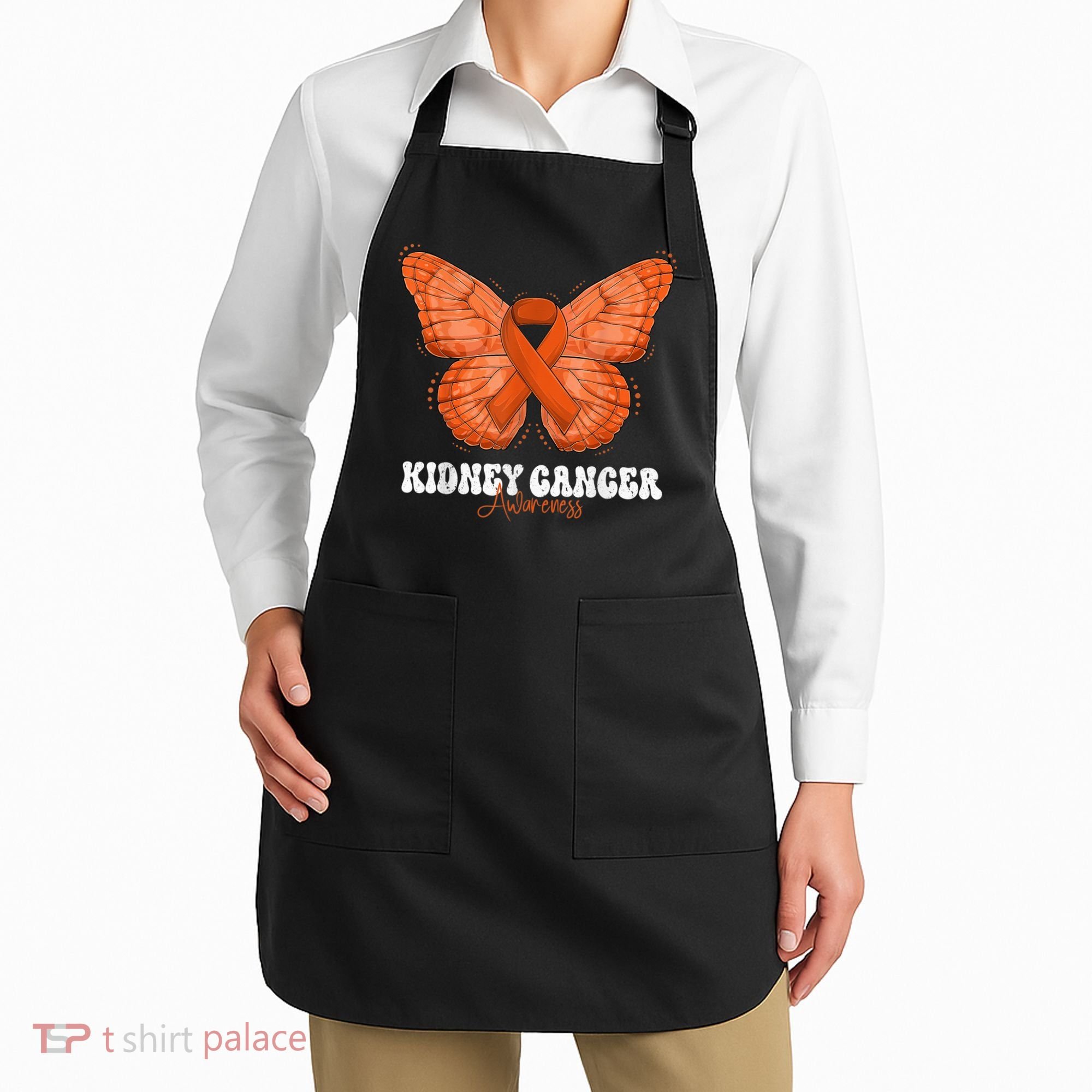Kidney Cancer Awareness Month Orange Ribbon Butterfly Apron