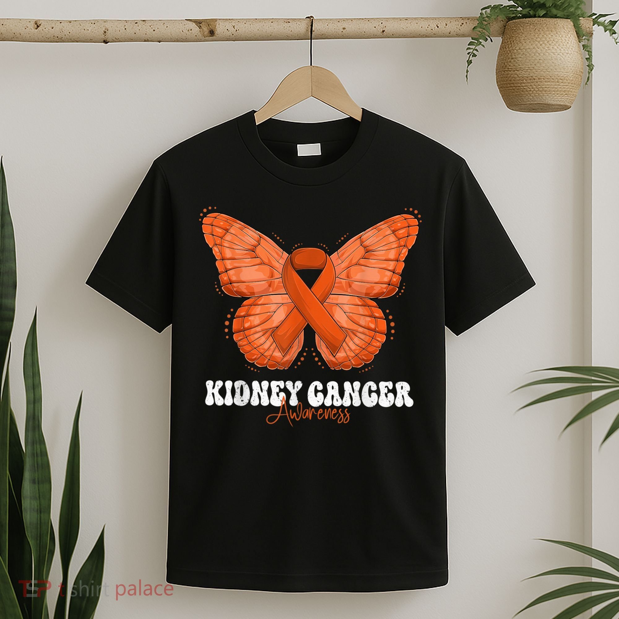 Kidney Cancer Awareness Month Orange Ribbon Butterfly T-Shirt