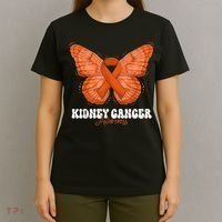 Kidney Cancer Awareness Month Orange Ribbon Butterfly T-Shirt thumb 4