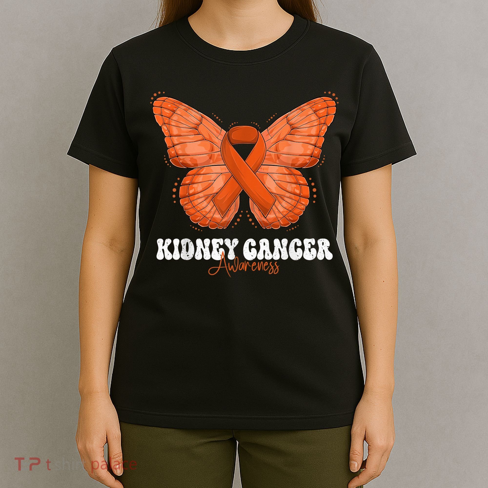 Kidney Cancer Awareness Month Orange Ribbon Butterfly T-Shirt