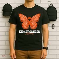 Kidney Cancer Awareness Month Orange Ribbon Butterfly T-Shirt thumb 6