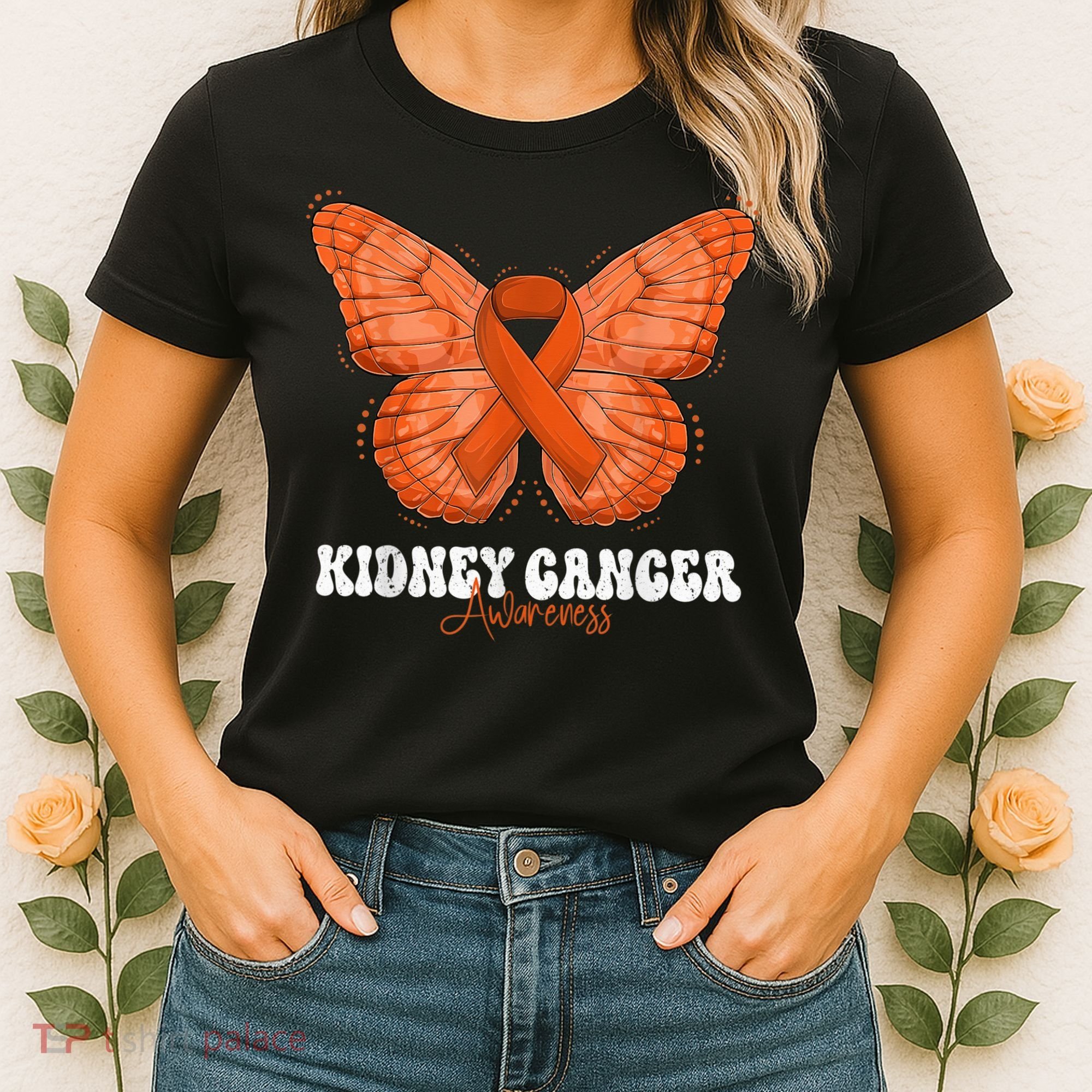 Kidney Cancer Awareness Month Orange Ribbon Butterfly Women's T-Shirt