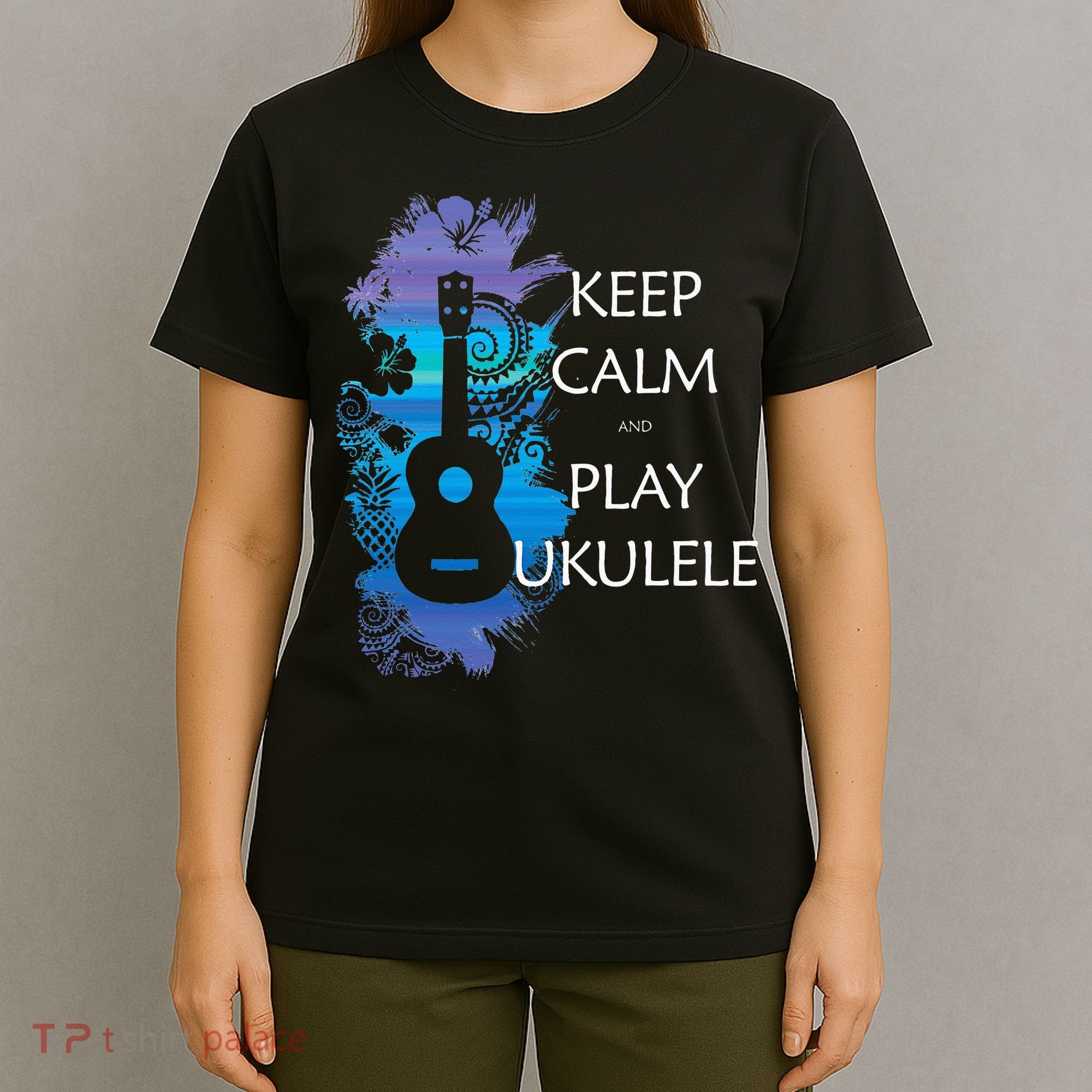 KEEP CALM And PLAY UKULELE Tribal Colorful T-Shirt