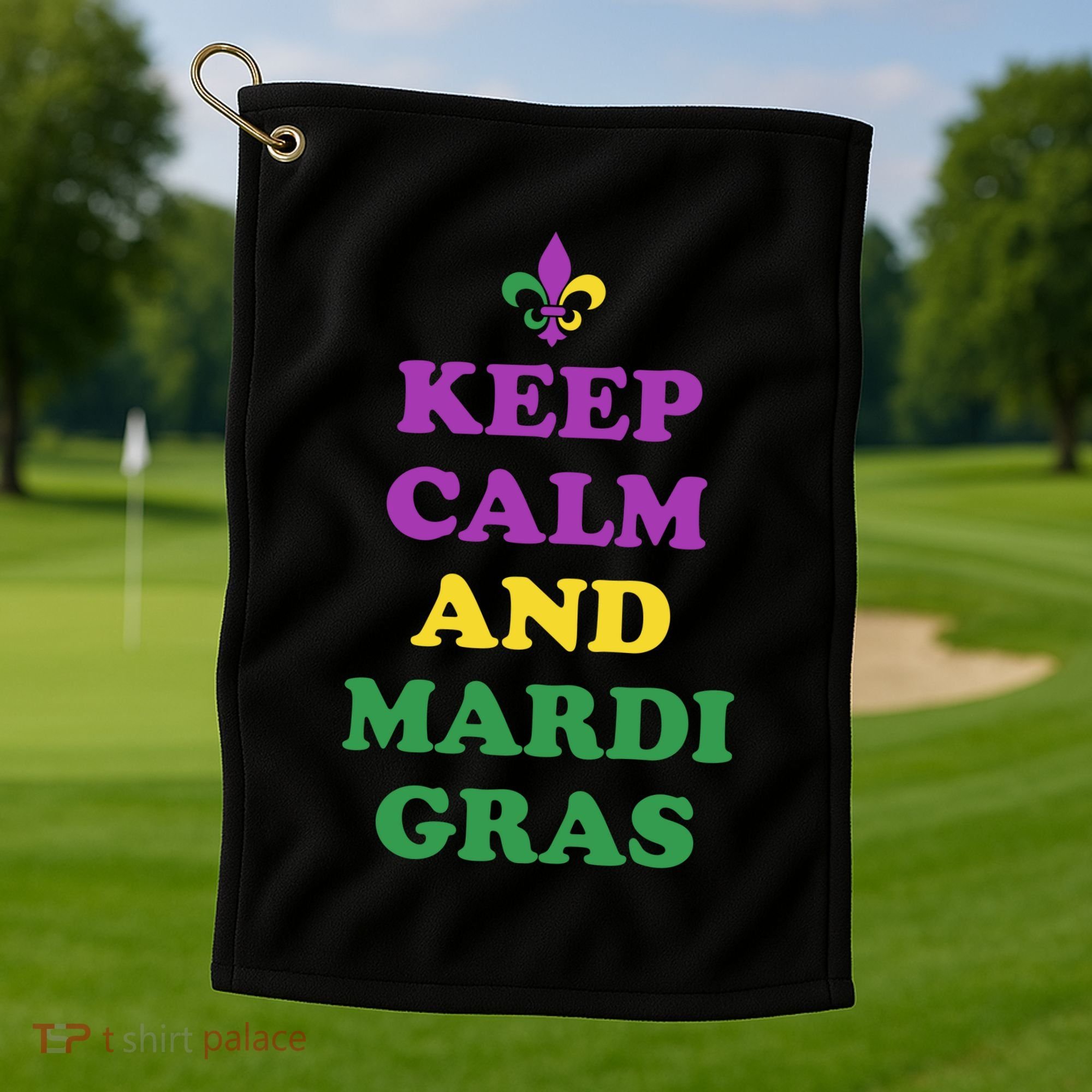 Keep Calm And Mardi Gras Festive Golf Towel