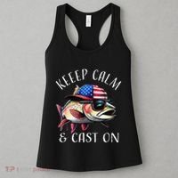 Keep Calm And Cast On Funny Fisherman Fishing Usa Flag Trout Women's Tank Top thumb 3
