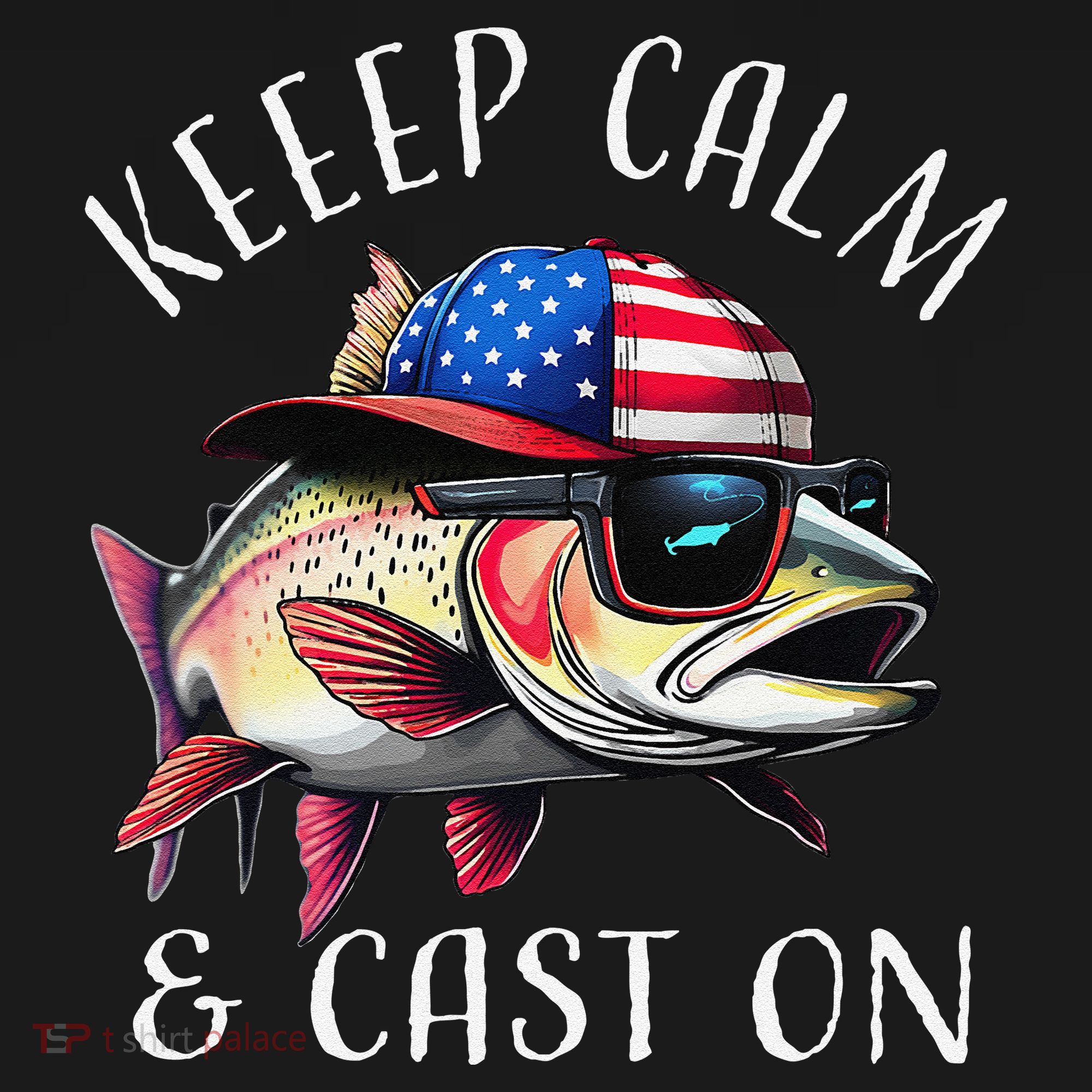 Keep Calm And Cast On Funny Fisherman Fishing Usa Flag Trout Women's Tank Top