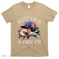 Keep Calm And Cast On Funny Fisherman Fishing Usa Flag Trout T-Shirt thumb 0