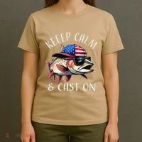 Keep Calm And Cast On Funny Fisherman Fishing Usa Flag Trout T-Shirt thumb 4