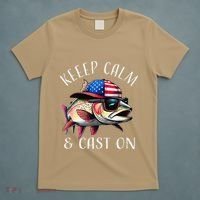 Keep Calm And Cast On Funny Fisherman Fishing Usa Flag Trout T-Shirt thumb 5