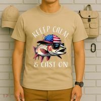 Keep Calm And Cast On Funny Fisherman Fishing Usa Flag Trout T-Shirt thumb 6