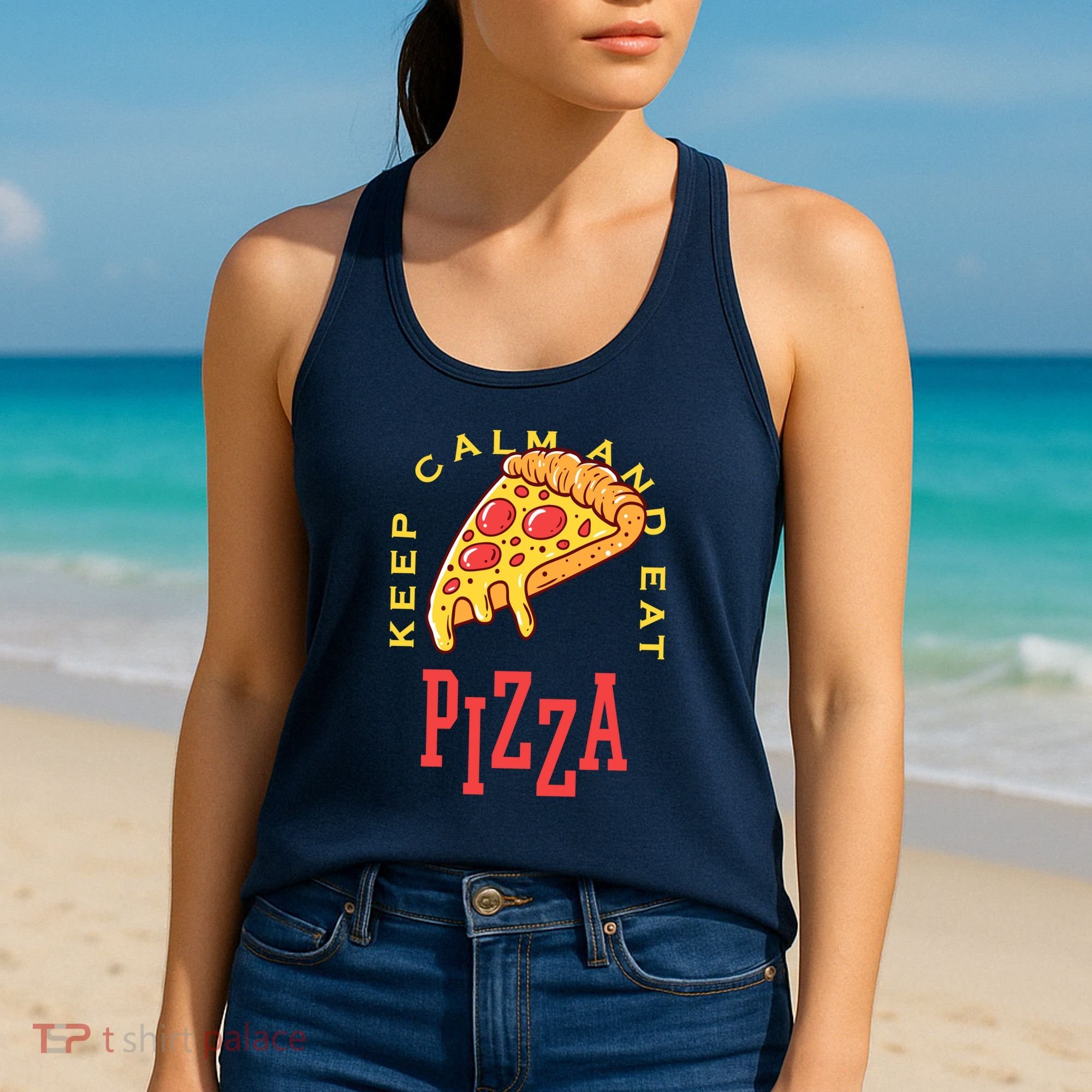 Keep Calm And Eat Pizza Funny Women's Tank Top