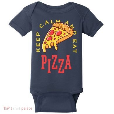 Keep Calm And Eat Pizza Funny Baby Bodysuit