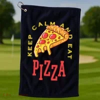 Keep Calm And Eat Pizza Funny Golf Towel thumb 1