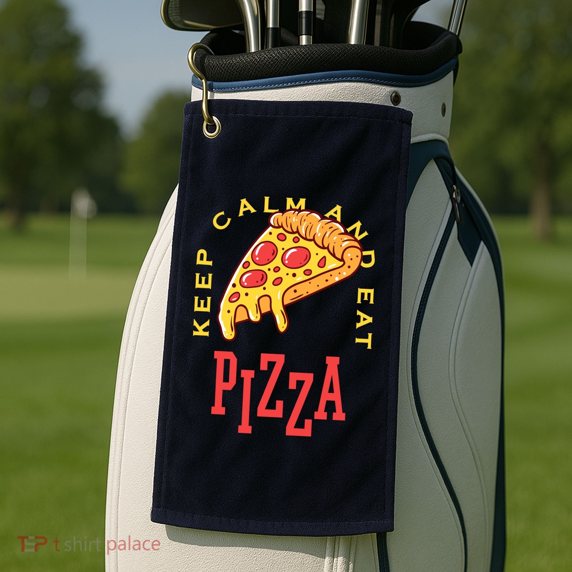 Keep Calm And Eat Pizza Funny Golf Towel