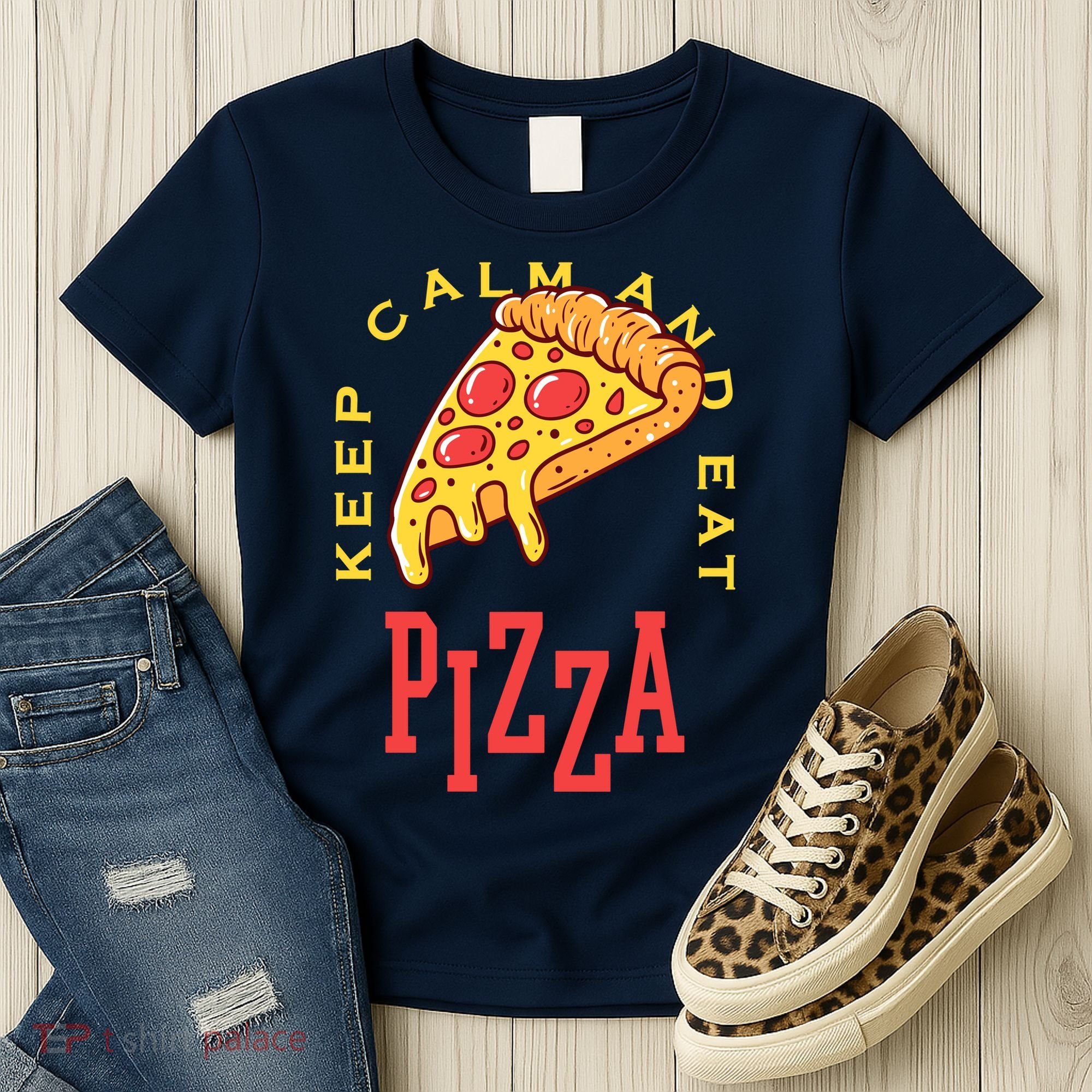 Keep Calm And Eat Pizza Funny Women's T-Shirt